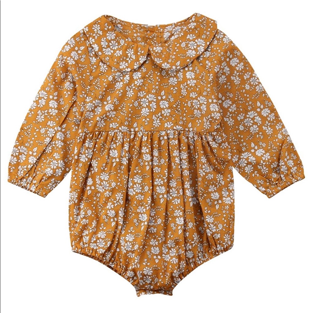 The DELILAH Baby Girl Floral Romper in Mustard